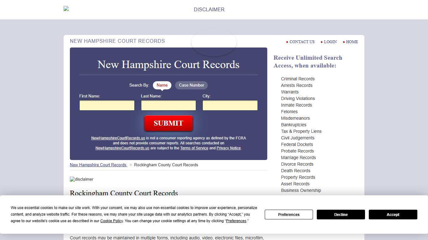Rockingham County Court Records NewHampshireCourtRecords.us